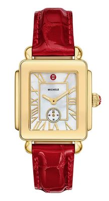 Michele MWW06H000005 Deco Sport Mid Gold-Plated Ruby Red Leather