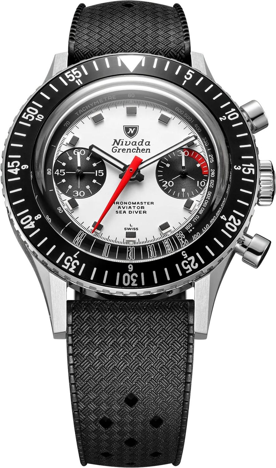 Nivada Grenchen 85241M01 Chronomaster Panda 41mm On Rubber Tropic