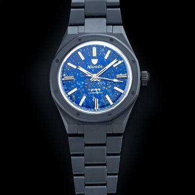 Nivada Grenchen 68022A77 F77 Black Ceramic Lapis Lazuli on Bracelet