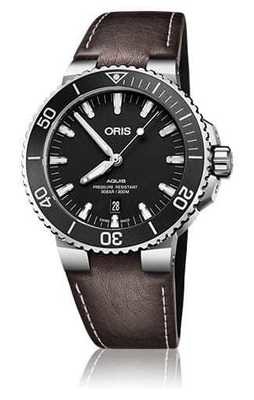 Oris Aquis Date Black on Brown Leather Strap