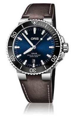 Oris Aquis Date Blue Dial on Brown Leather Strap