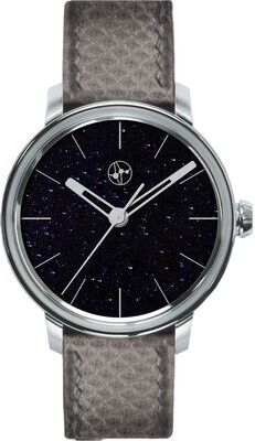 Lundis Bleus Contemporaines Dark Blue Aventurine Glass Silver Markers on Snake Strap