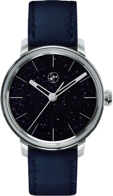 Lundis Bleus Contemporaines Dark Blue Aventurine Glass Silver Markers on Blue Strap