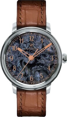 Lundis Bleus Contemporaines Dark Blue Pietersite Arabic Numerals on Alligator Strap