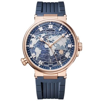 Breguet Marine Hora Mundi 5557 Rose Gold Blue Dial on Rubber Strap