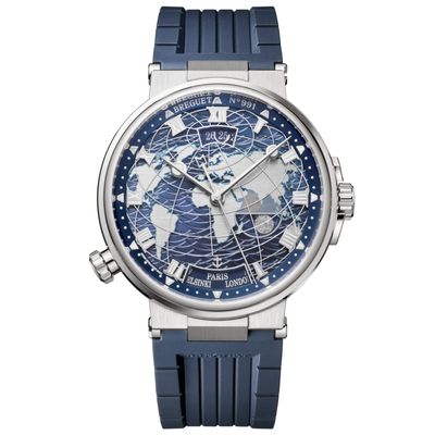 Breguet Marine Hora Mundi 5557 White Gold Blue Dial on Rubber Strap