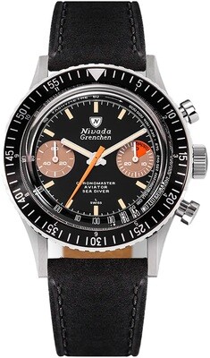 Nivada Grenchen Chronomaster Orange Boy Manual on Black Lather Strap 86012M03