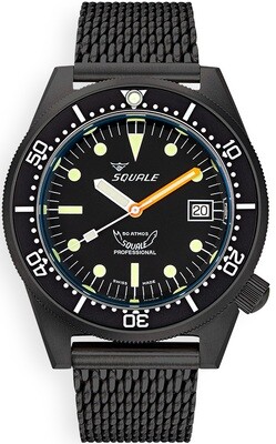 Squale 1521 Classic Black PVD on Black Mesh
