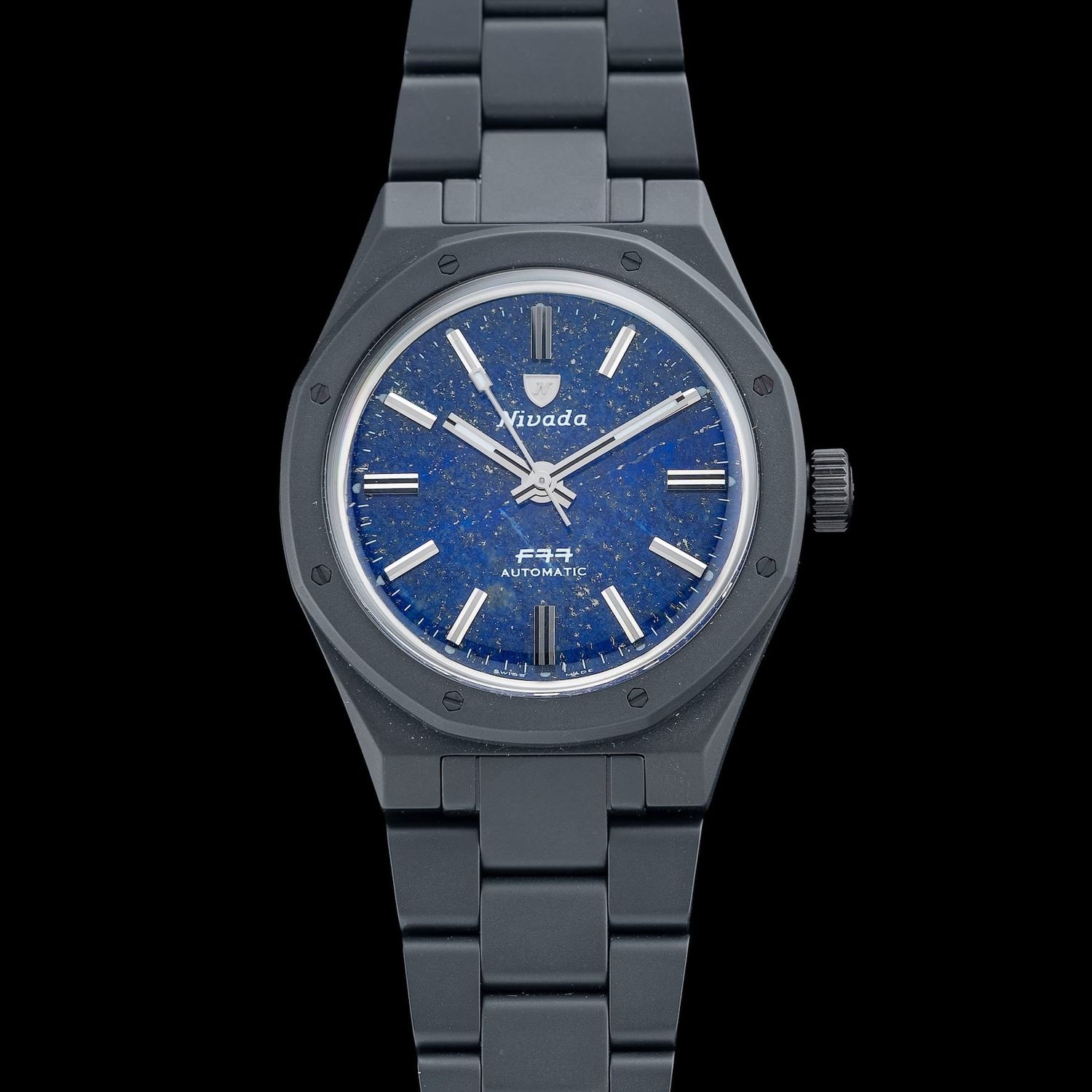 Nivada Grenchen F77 Black Ceramic Lapis Lazuli on Bracelet