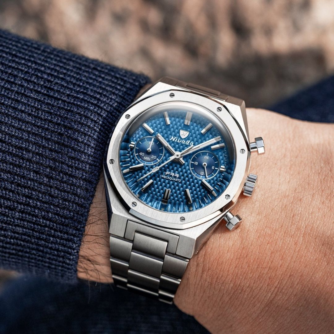 Nivada Grenchen 68000Q77 F77 Chrono Mecaquartz Blue 38mm