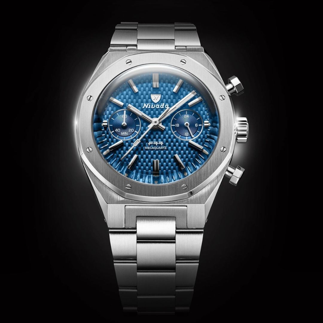 Nivada Grenchen 68000Q77 F77 Chrono Mecaquartz Blue 38mm