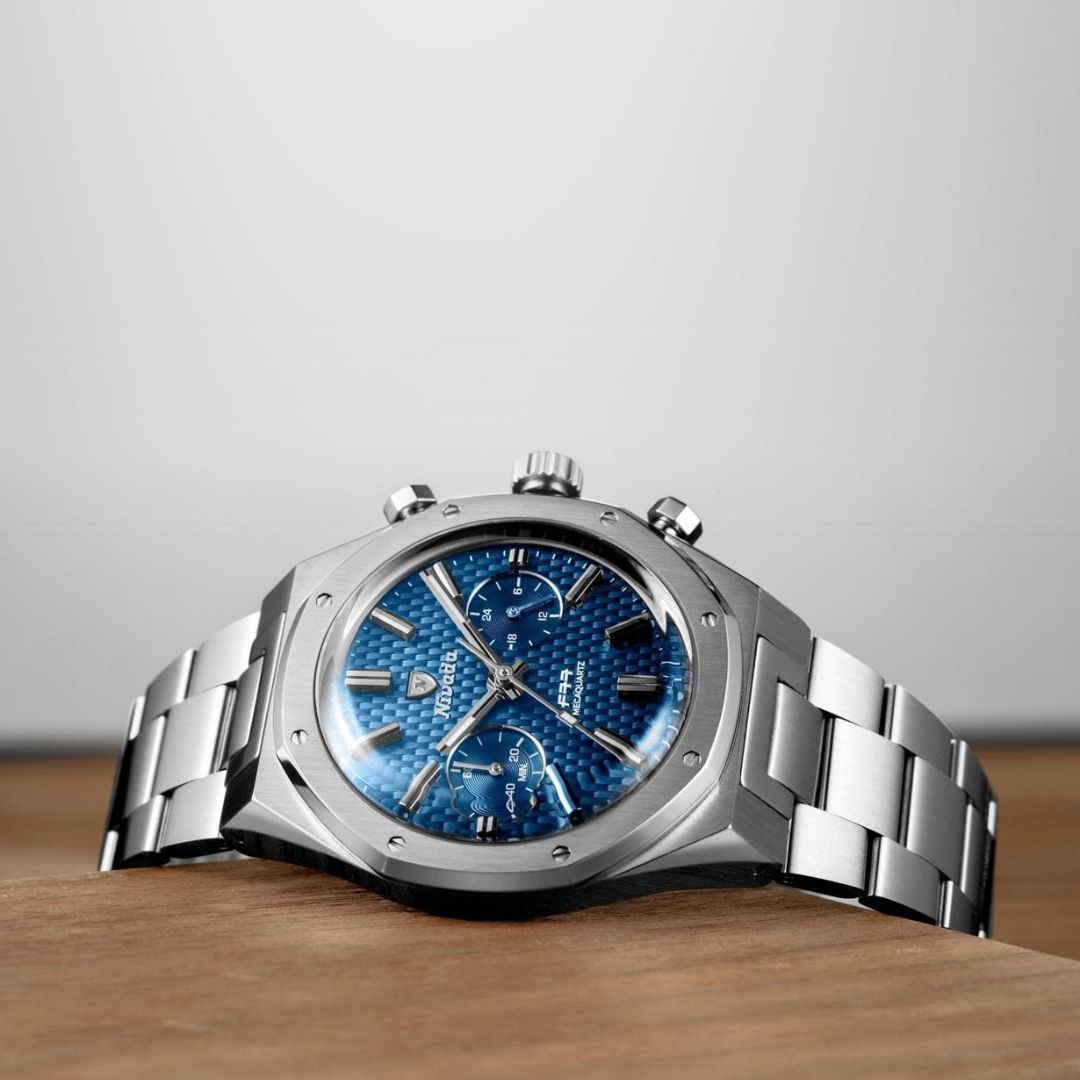 Nivada Grenchen 68000Q77 F77 Chrono Mecaquartz Blue 38mm