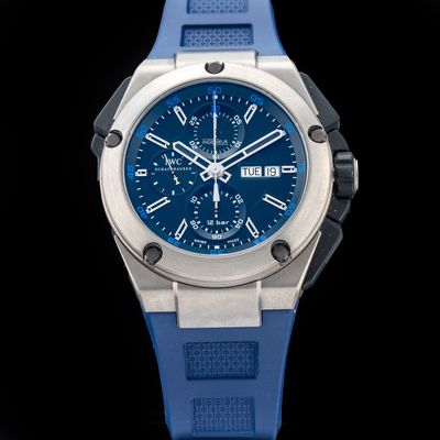 IWC IW376501 Ingenieur Double Chronograph Titanium Certified 45mm Blue Rubber Strap