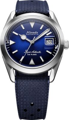 Nivada Grenchen Super Antarctic Blue On Rubber Tropic Dark Blue Strap 32076A24