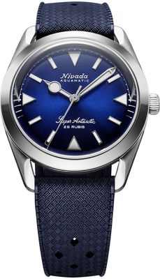 Nivada Grenchen Super Antarctic Blue On Rubber Tropic Dark Blue Strap 32075A24