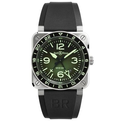 Bell & Ross BR03-93 GMT Lum Steel on Rubber Strap BR0393-GN-ST/SRB