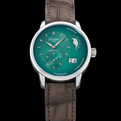 Glashütte Original PanoMaticLunar Green Dial on Leather Strap 1-90-02-13-32-62
