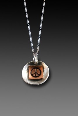 Mixed Metal Peace Sign Charm Pendant