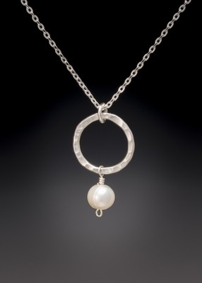 White Freshwater Pearl on Small Hoop Pendant
