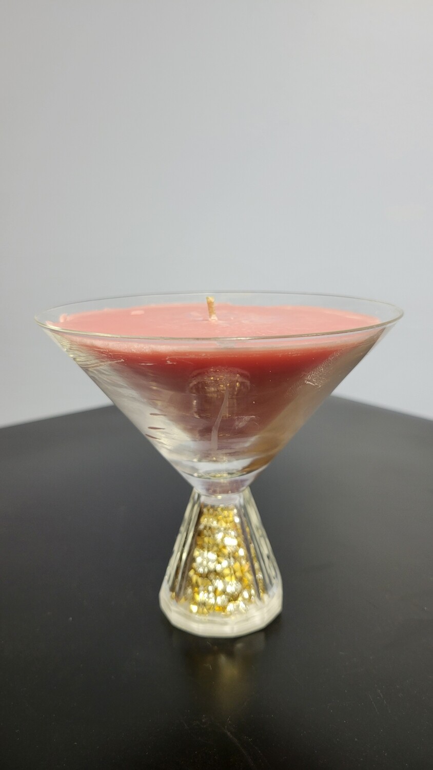 Wine Glass Candle (Red) with Gold Crystals