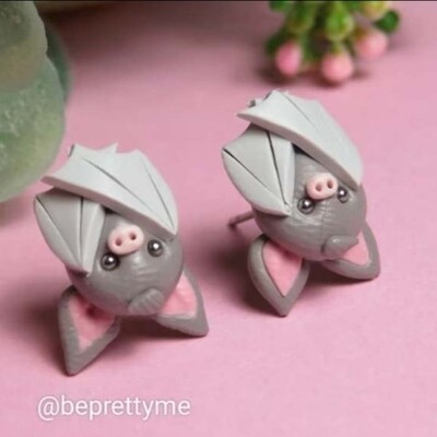 Cute Little Grey Bat - Stud Earrings