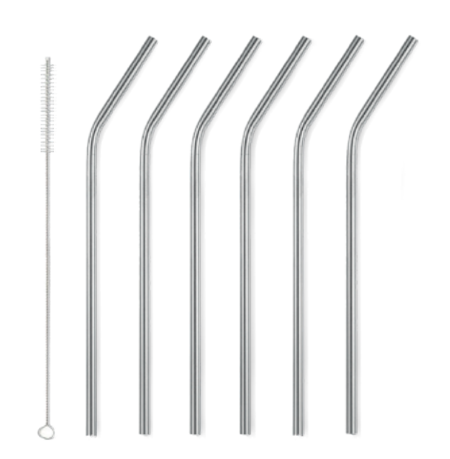Set of 6 stainless steel straws + brush Set of 6 stainless steel straws + brush