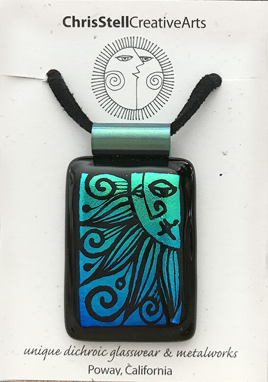 Hand Etched Sun Dichroic Glass Pendant