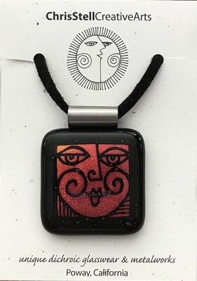 Hand Etched Face Dichroic Glass Pendant
