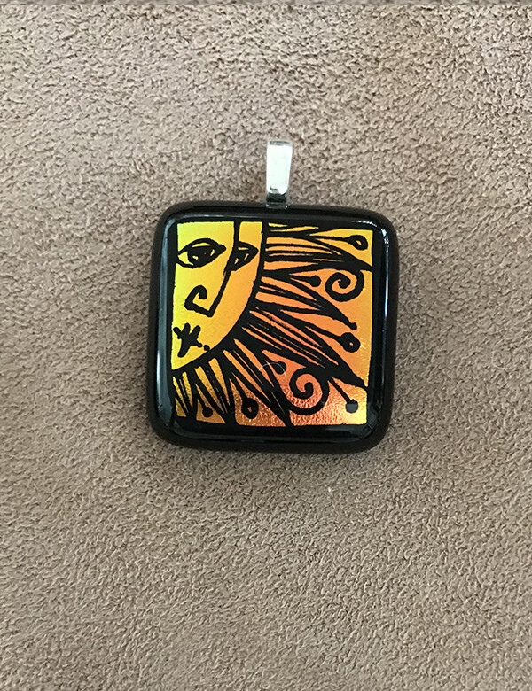 Mini Hand Etched Dichroic Glass Pendant
