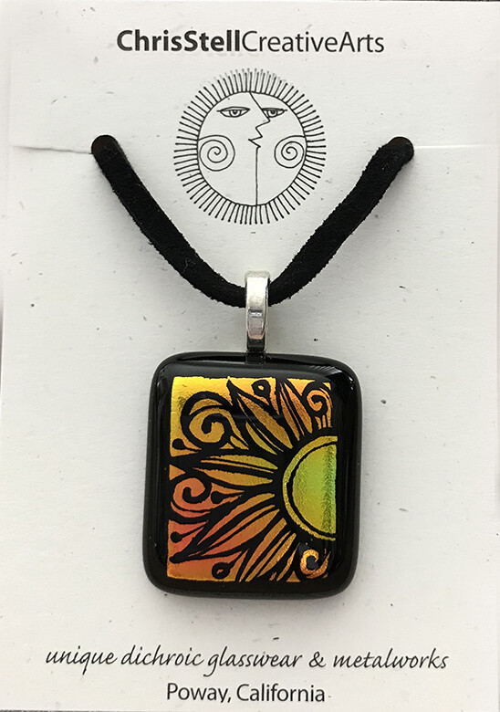 Hand Etched Sun Dichroic Glass Pendant