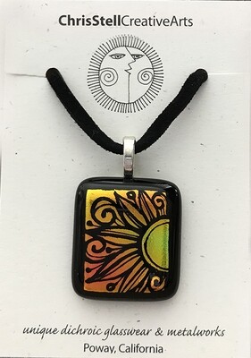 Hand Etched Sun Dichroic Glass Pendant