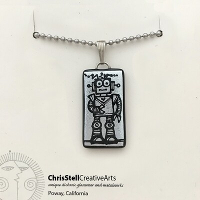 Etched Reversible Robot Dichroic Glass Pendant
