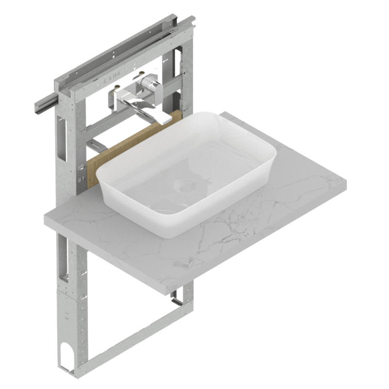 COMPONENTE MODULARE LAVABO IN APPOGGIO SUL TOP con erogazione a PARETE 
Modello unico per: STANDARD - INFANZIA