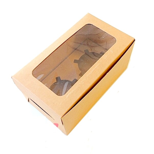 Крафт-коробка с окном 2 капкейка 16*9*7 см | упак 5 шт