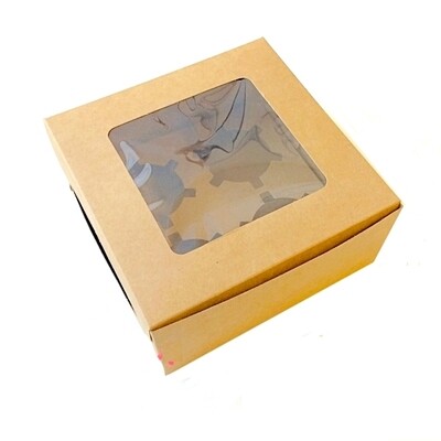 Крафт-коробка с окном 4 капкейка 16*16*7.5 см | упак 5 шт