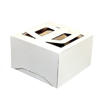 Коробка ручками и окном для торта 28*28*20 см Белая | упаковка 5-25 шт