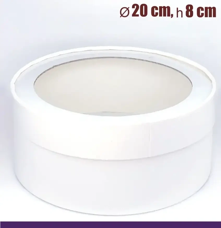 Коробка для выпечки круглая (шайба) 20•8 см Белая (окно, крышка+дно)