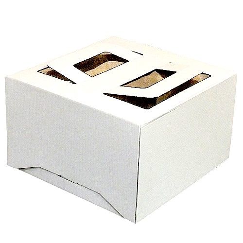 Коробка ручками и окном для торта 30*30*19 см Белая | упак 5-25 шт