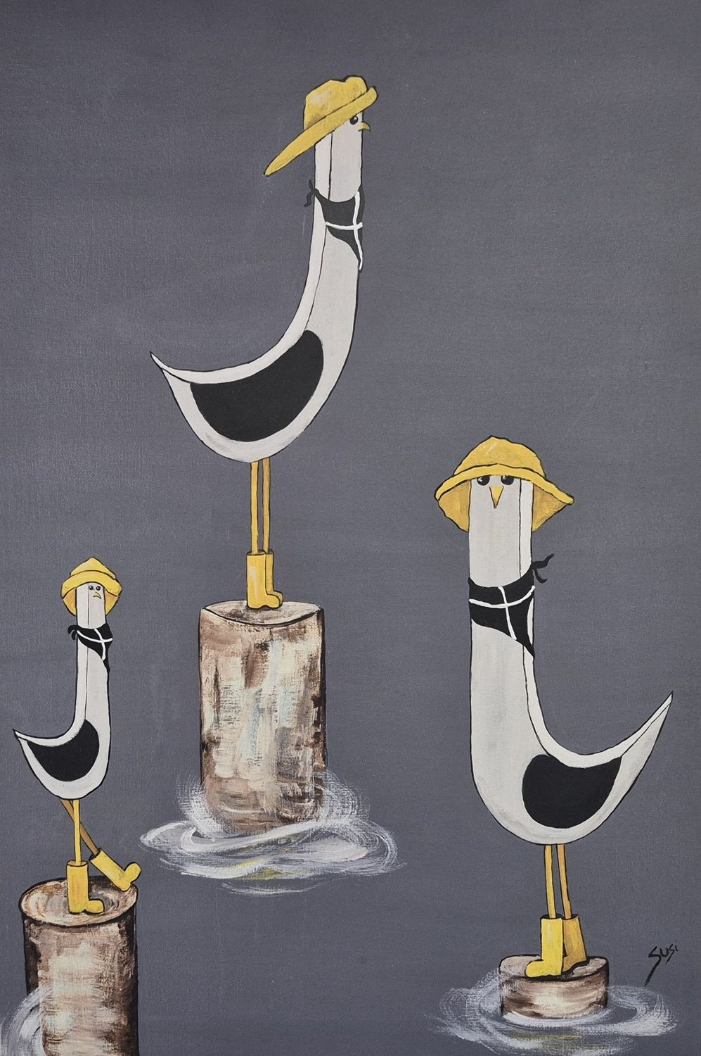 Seagulls in Sou'westers