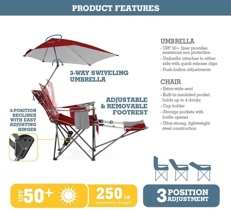 Sport Brella 3-position Reclining Chair with removable Footrest &amp; Umbrella