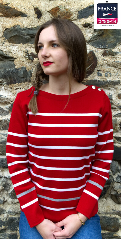 "Charlène" Pull rayé, laine mérinos mélangée