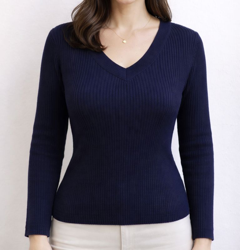 "Joëlle" Pull col V, 100% laine mérinos