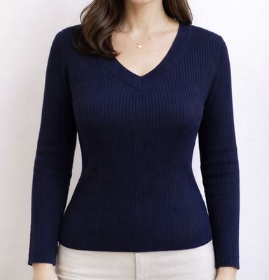 "Joëlle" Pull col V, 100% laine mérinos