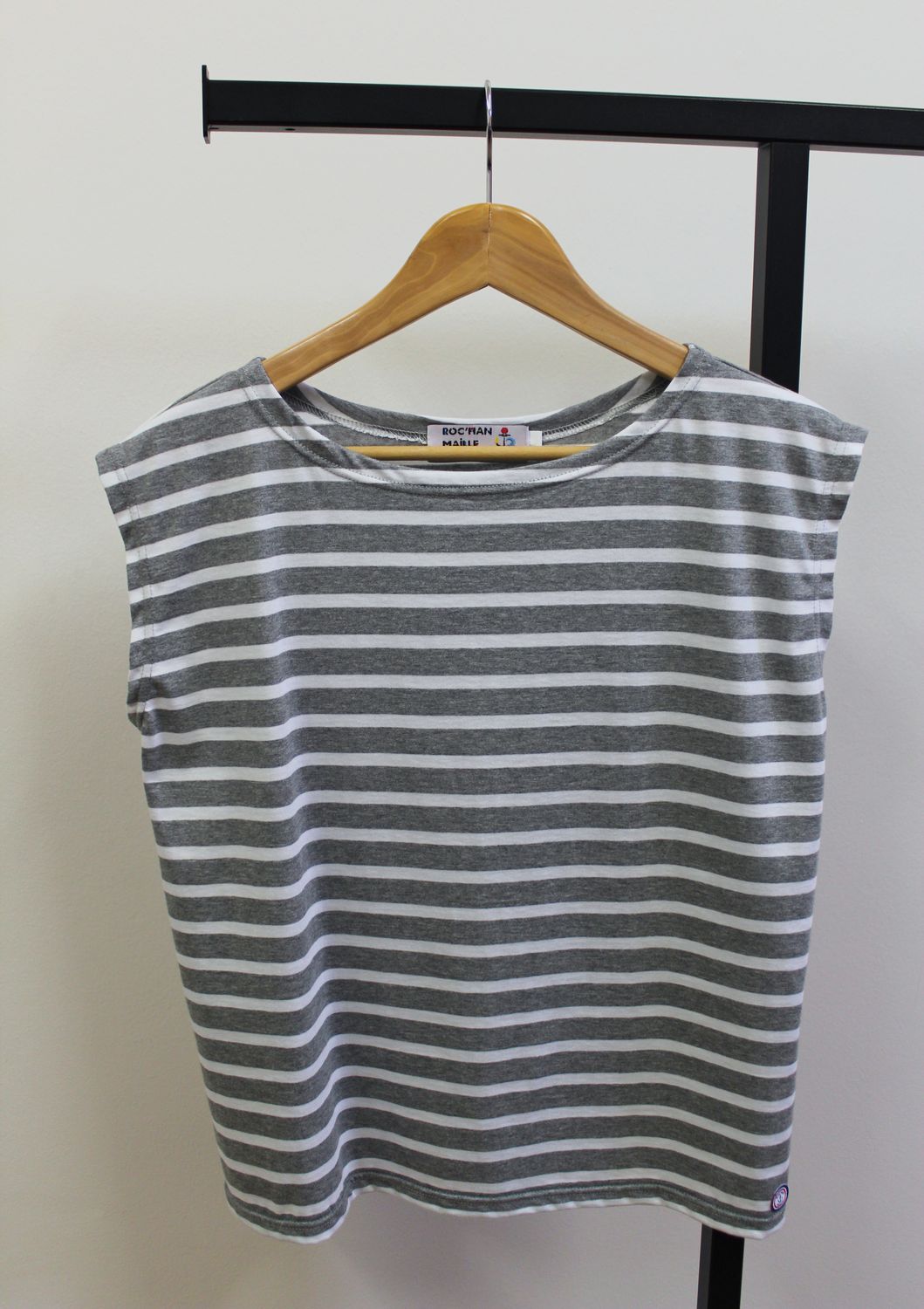 "Hoëdic" Marinière sans manches, 100% coton, Couleur: Gris clair / Blanc, Taille: 3XL