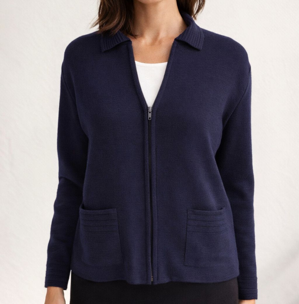 "Alida" Cardigan zippé, laine mérinos mélangée