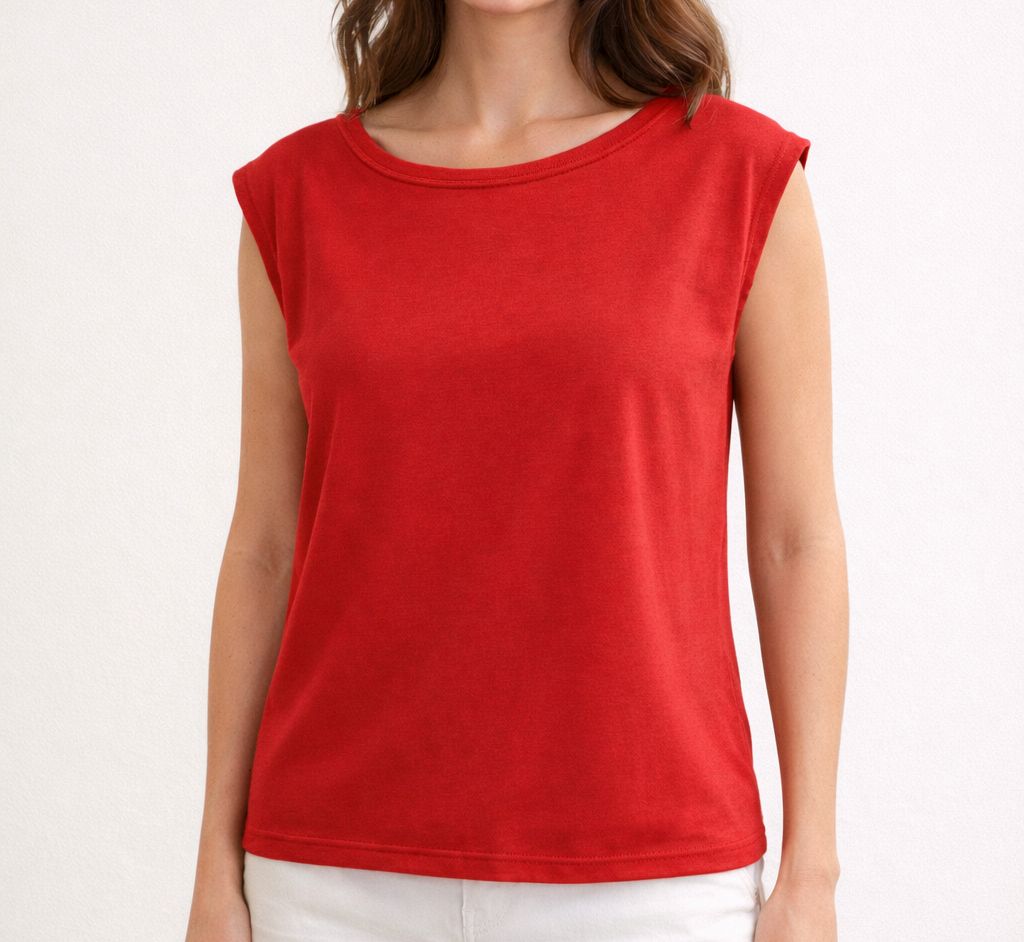 "Hoëdic" T-shirt uni sans manches, coton mélangé