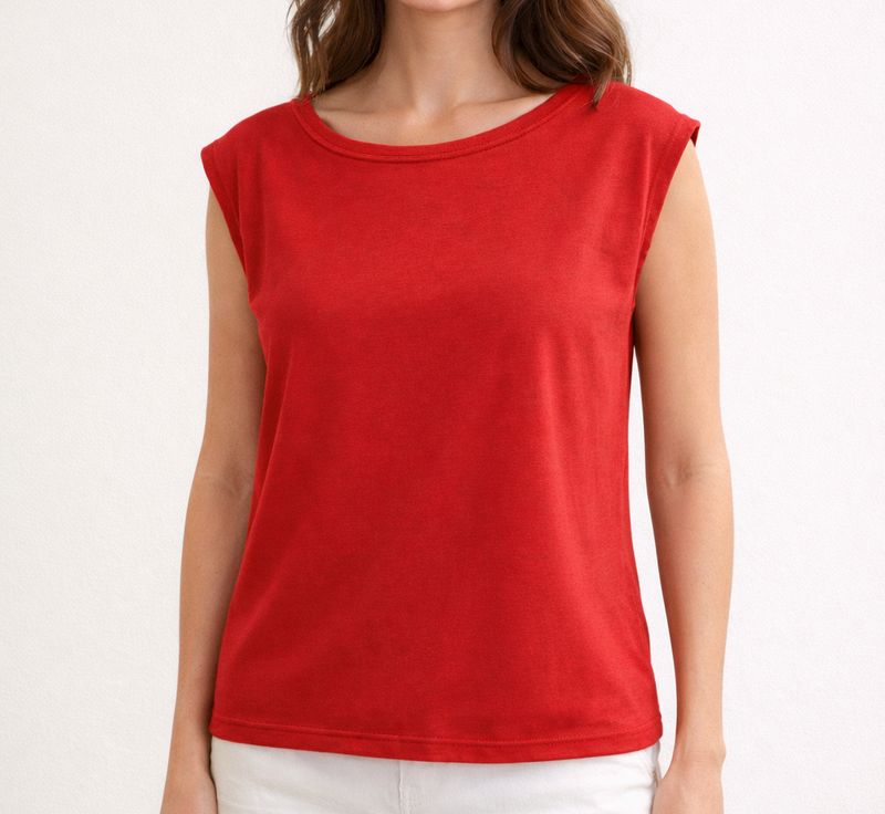 "Hoëdic" T-shirt uni sans manches, coton mélangé