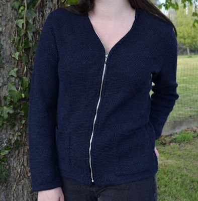 "Amandine" Cardigan zippé, laine mérinos mélangée