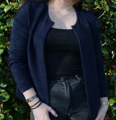 "Bleuenn" gilet ouvert, laine mérinos mélangée