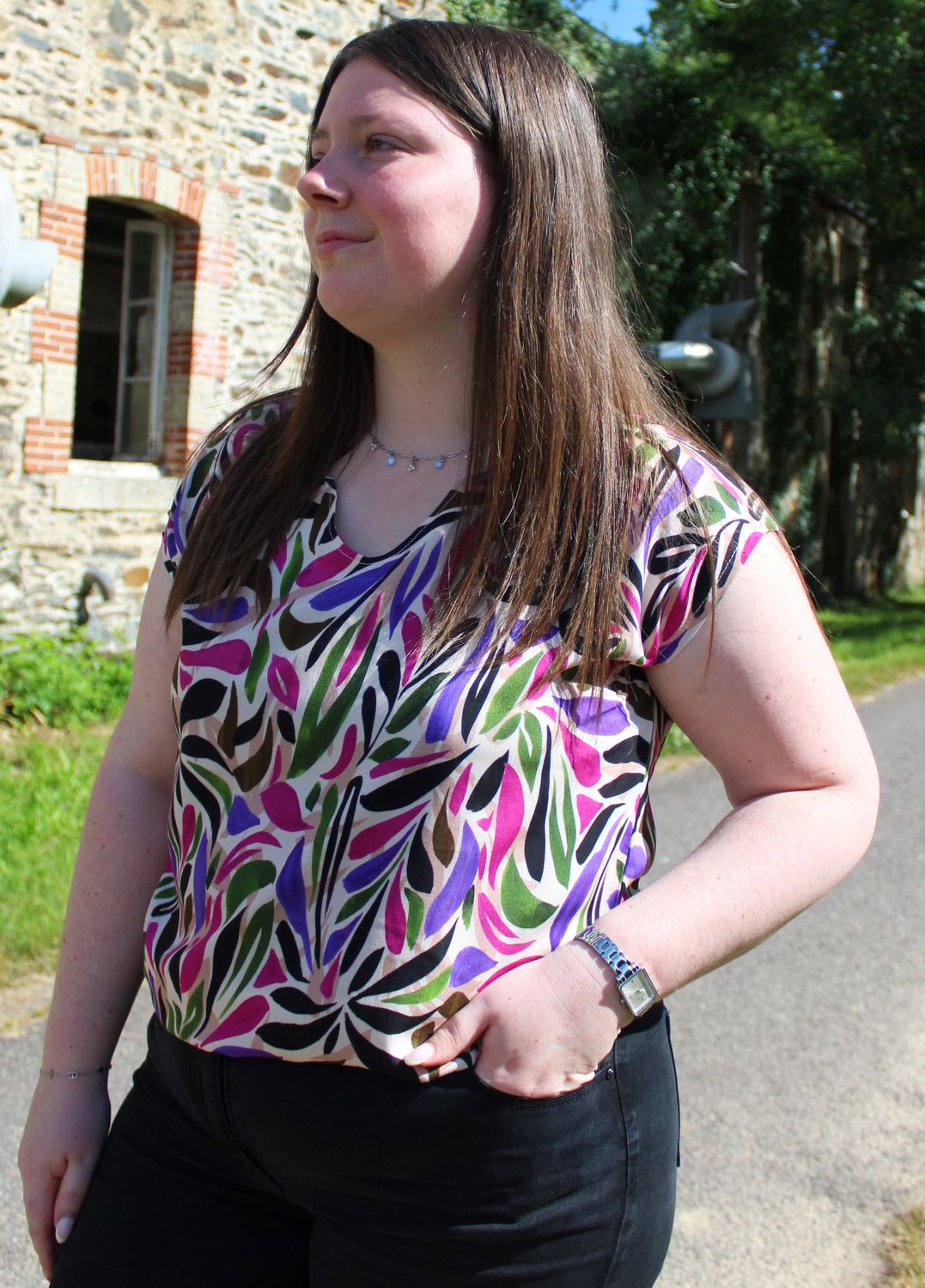 "Alix" Top sans manches à motifs, viscose